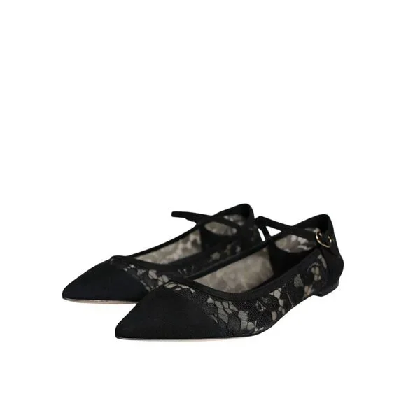 Dolce & Gabbana Black Taormina Lace Bellucci Flats Shoes - Picture 3 of 10